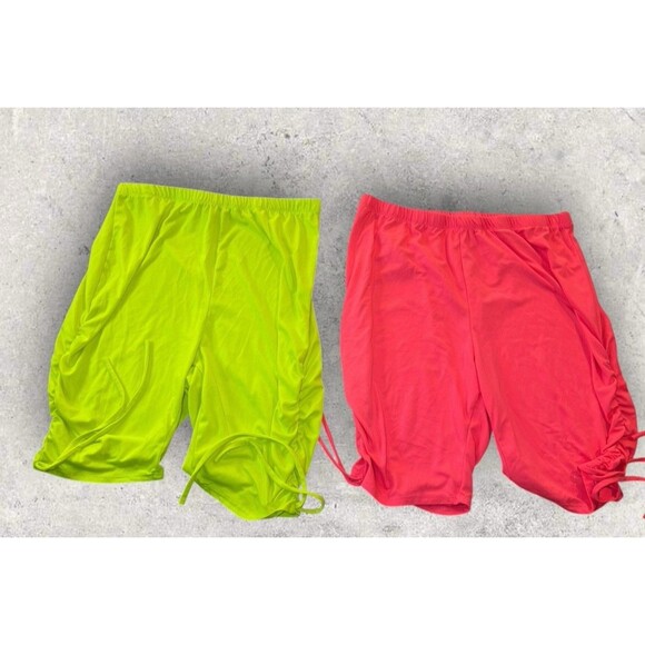 Lot Of (2) Vintage Rainbow Women’s 1X Neon Ruched Stretch Waist Casual Shorts - Picture 1 of 6